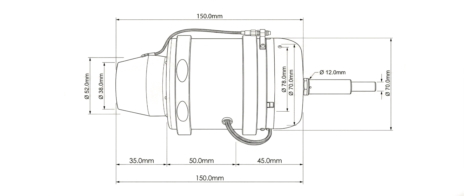TJ-40 dimensioned drawing, 150 mm outer diameter